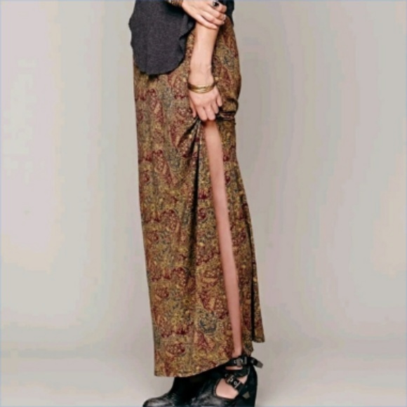 Free People Dresses & Skirts - Free People Paisley Brown Maxi Skirt Slit Long
